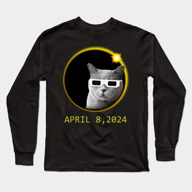 Cat Wearing Solar Eclipse Glasses Long Sleeve T-Shirt by Emma Creation